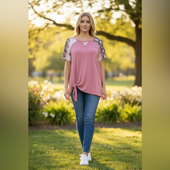 Now N Forever Tops - Snake Print Pink Baseball Tee